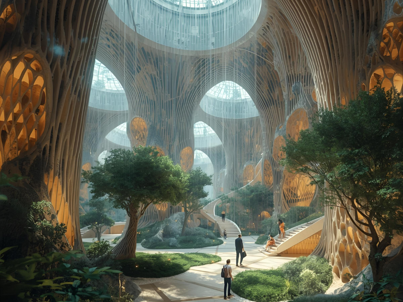 the new architectural design with sustainable construction elements.