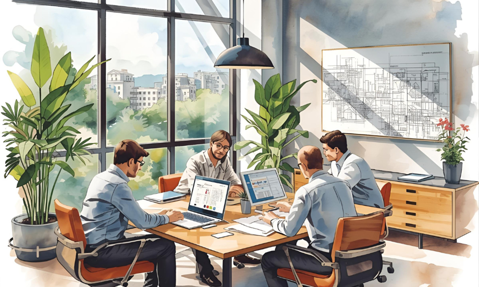 Team collaborating with a virtual architect through an online design platform