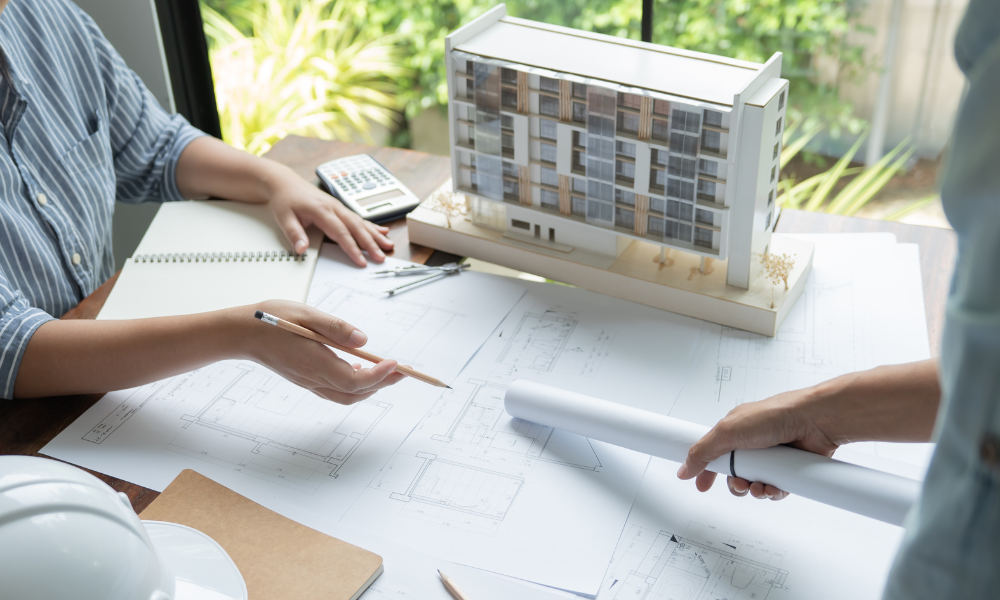 Alt-text- technical drafters collaborating on engineering projects