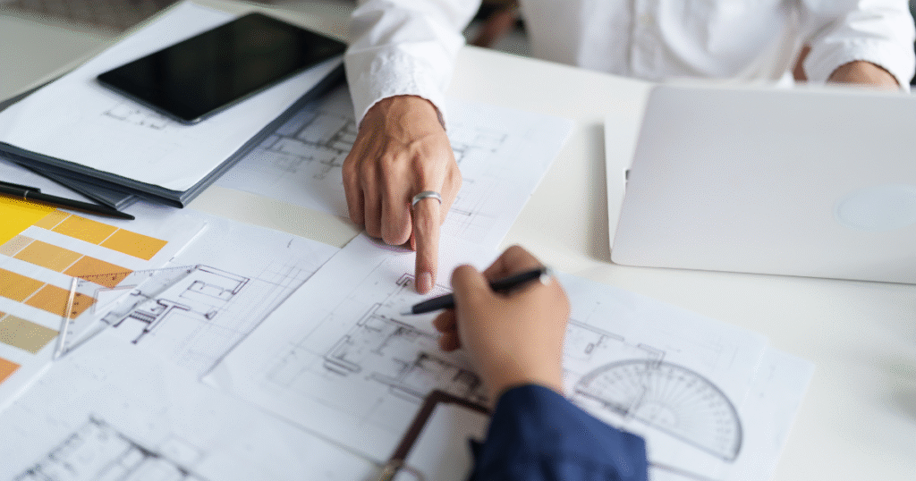 Alt-text- architectural designer collaborating remotely with chicago architecture firm